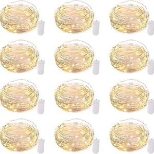 Brightown 12 Pack 7ft Battery Operated LED Fairy Lights for Xmas Decoration | 20 LED Bulbs, Warm White Glow, Waterproof, Flexible Silver Wire, Lovely for DIY Crafts Wedding Table Centerpieces Decoration