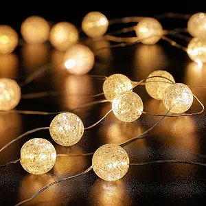 Globe String Lights,10FT 30 LED Decorative Christmas Lights,8 Modes Crystal Crackle Ball Lights,USB Twinkle Fairy Lights for Bedroom,Indoor,Outdoor,Classroom,Wedding,Party,Garden,Warm White